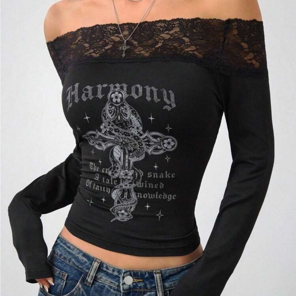 Black Off-Shoulder Lace Top